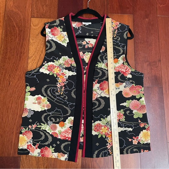 Naturally Petite Asian Floral Vest Artsy Hawaii Oriental Women's Sz L B33 - Picture 12 of 13